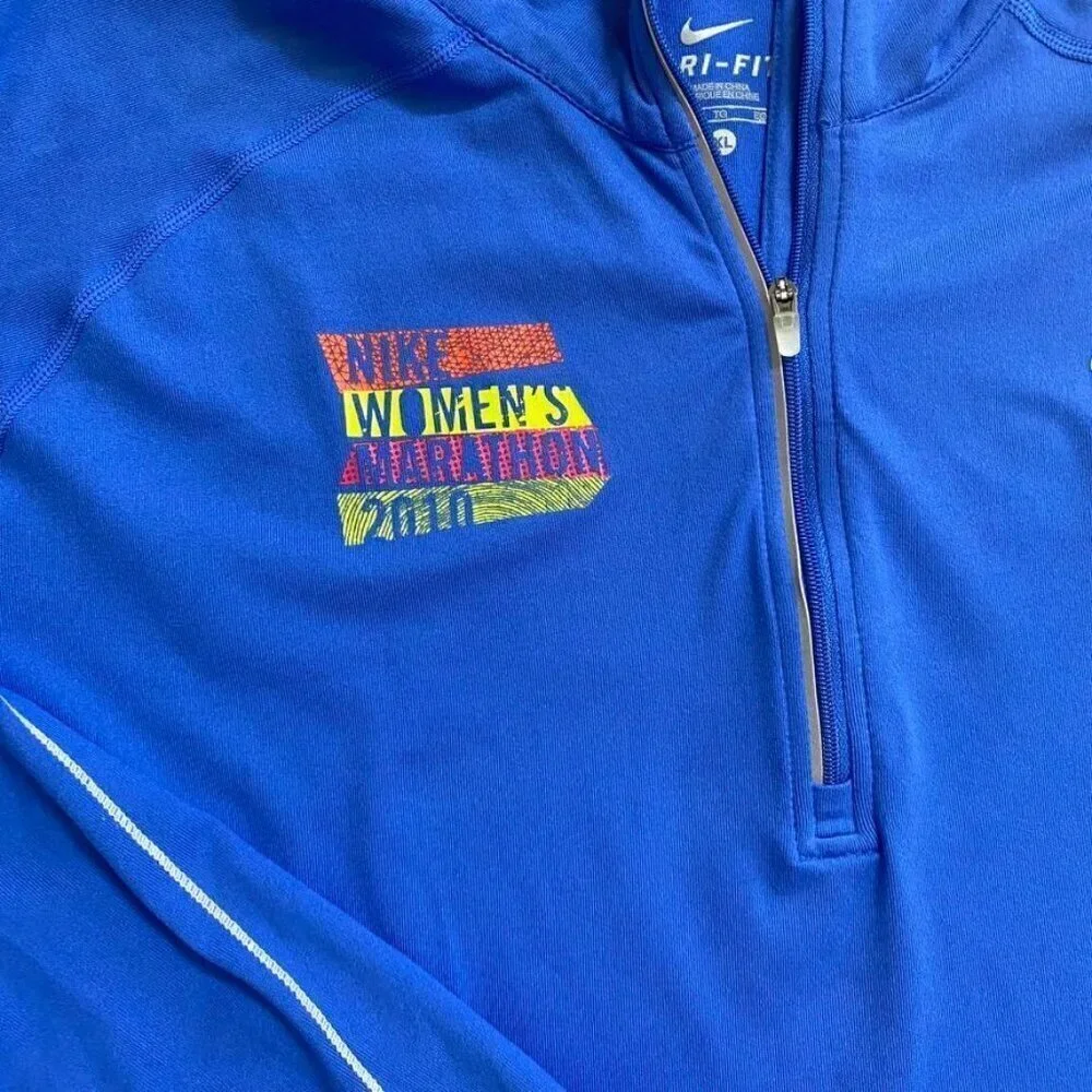 Nike Dri Fit 2010 Women's Marathon Half Zip Top Size XL Blue Swag Memorabilia B1